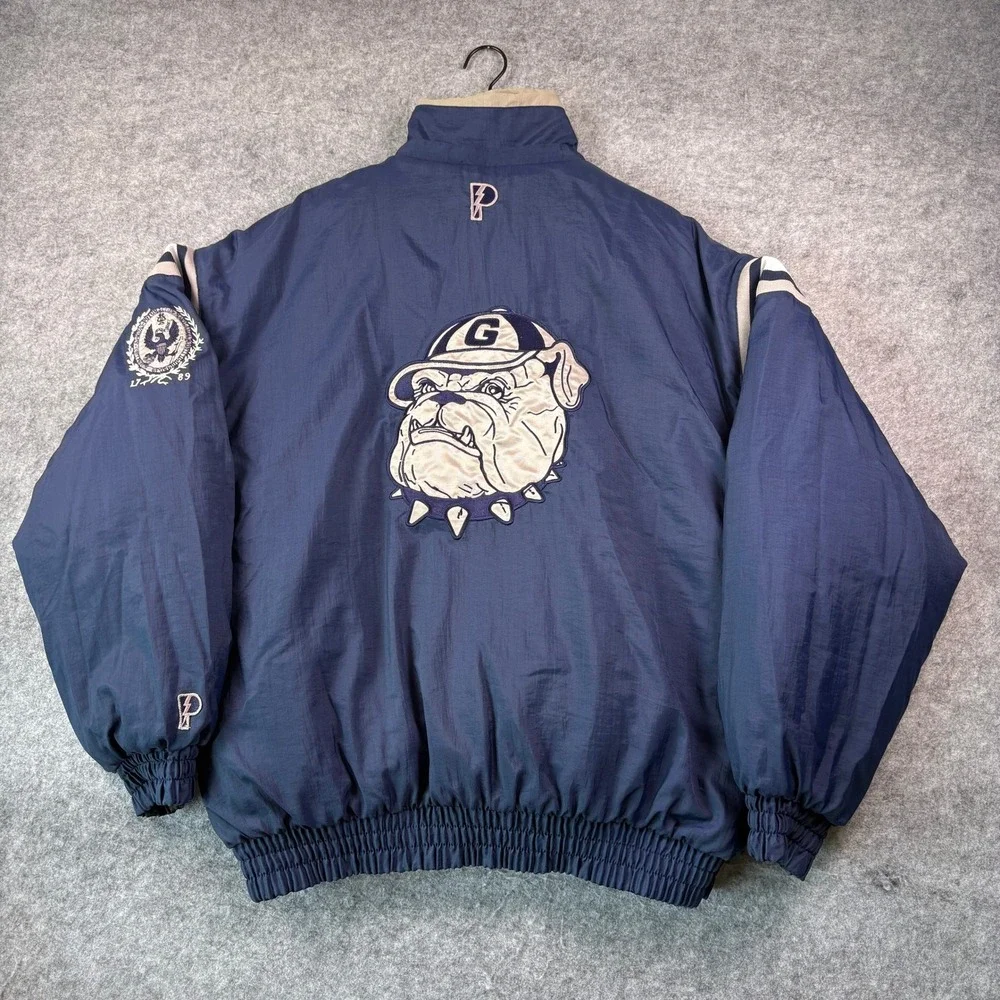 Vintage 90s Pro Layer Georgetown Hoyas Reversible Puffer Jacket XL Bulldog Black